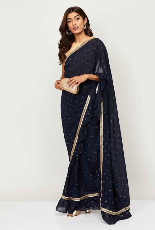 INDYA Women Embellished Ruffle Detailed Pre-Stitched Saree