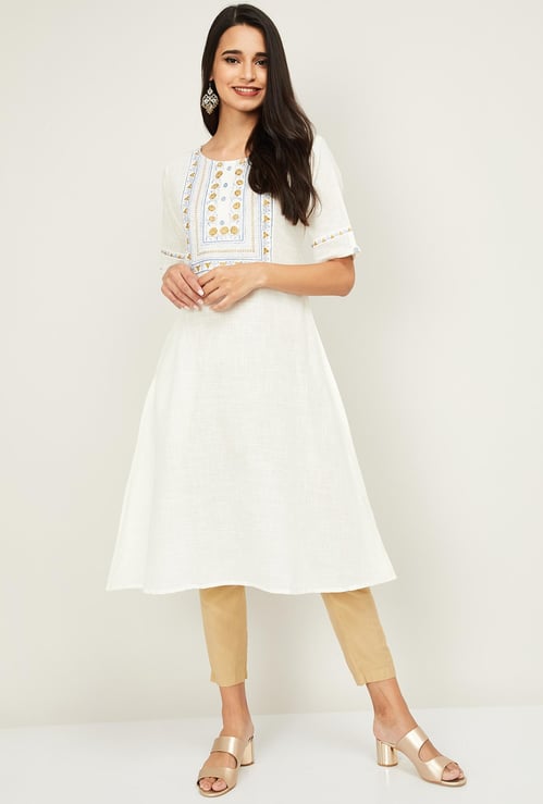 SPAN Women Printed Three-quarter Sleeves A-line Kurta