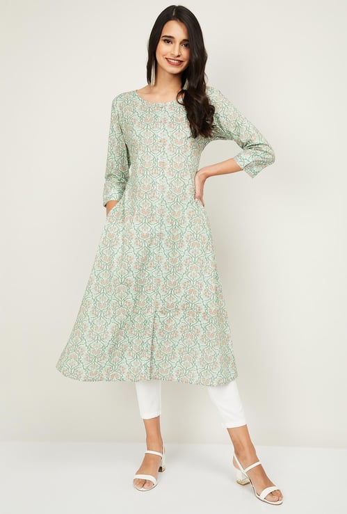 SPAN Women Printed Round Neck A-line Kurta