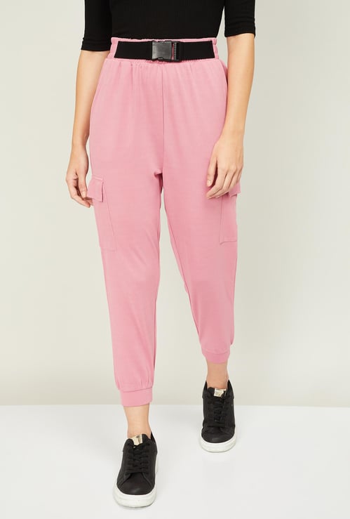 GINGER Women Solid Knit Elasticated Jogger Trousers