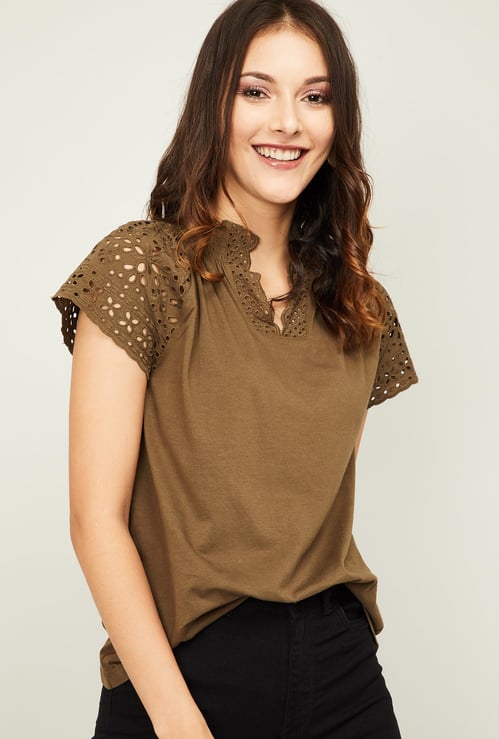 VERO MODA Women Schiffli Detailed T-shirt