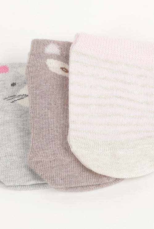 FAME FOREVER Girls Patterned Ankle-Length Socks - Set of 3