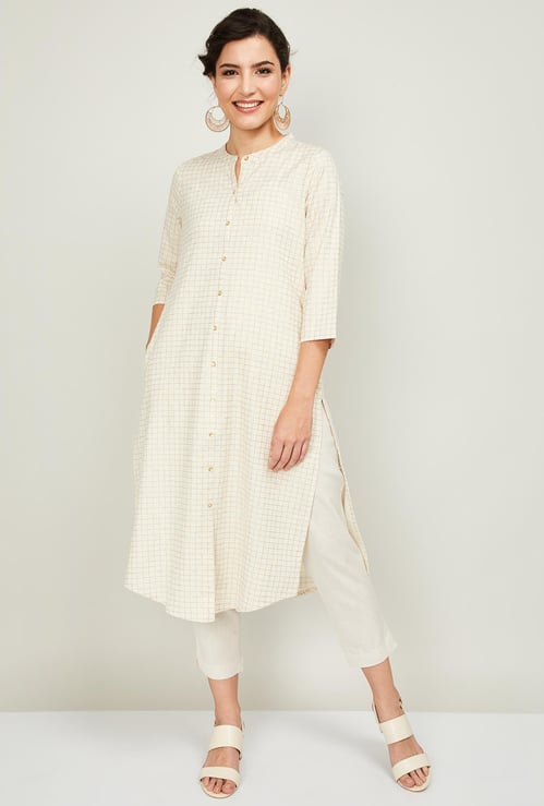 MELANGE Women Checked Kurta With Solid Straight Pants