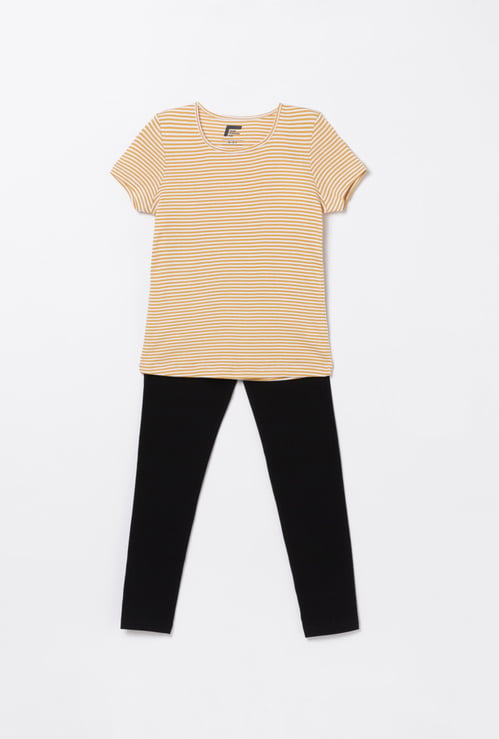FAME FOREVER YOUNG Girls Striped T-shirt with Elasticated Leggings