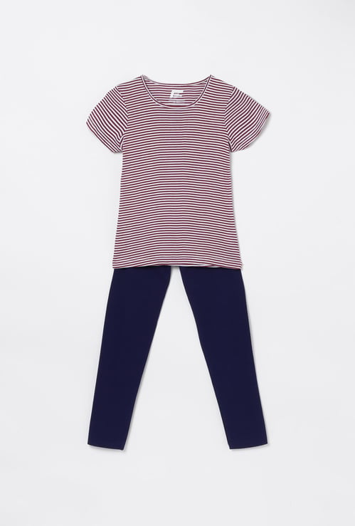 FAME FOREVER YOUNG Girls Striped T-shirt with Elasticated Leggings