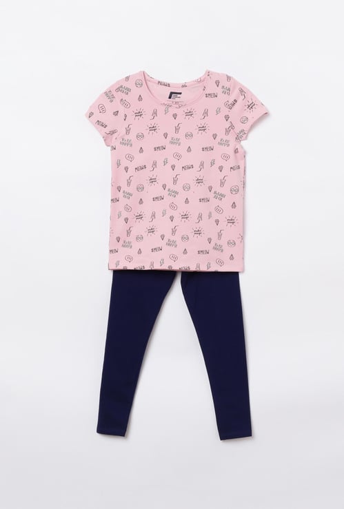 FAME FOREVER KIDS Girls Printed T-shirt with Elasticated Leggings
