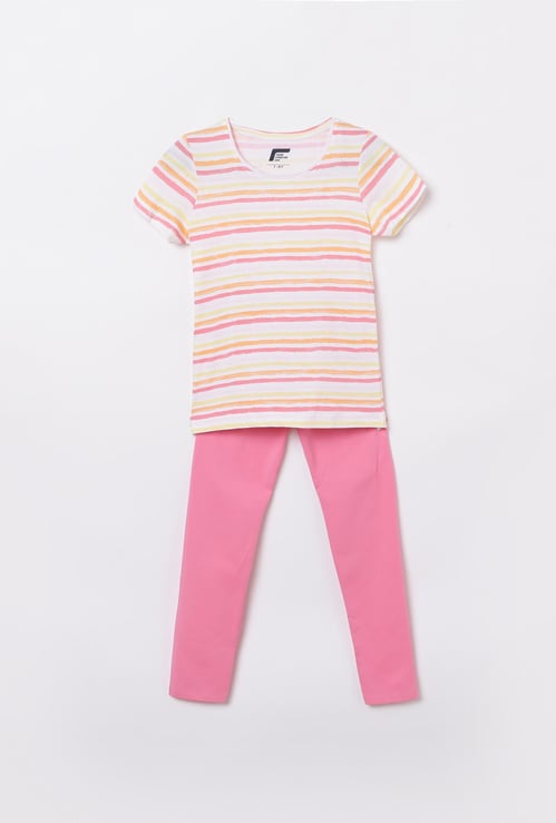FAME FOREVER KIDS Girls Striped T-shirt with Elasticated Leggings