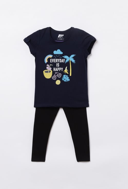 FAME FOREVER KIDS Girls Printed T-shirt With Elasticated Leggings