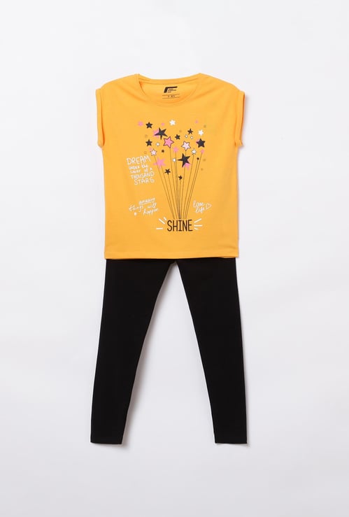FAME FOREVER KIDS Girls Printed T-shirt with Elasticated Leggings