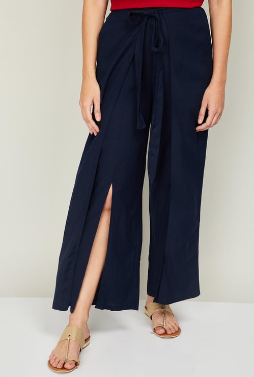 GLOBAL DESI Women Solid High Slit Palazzos