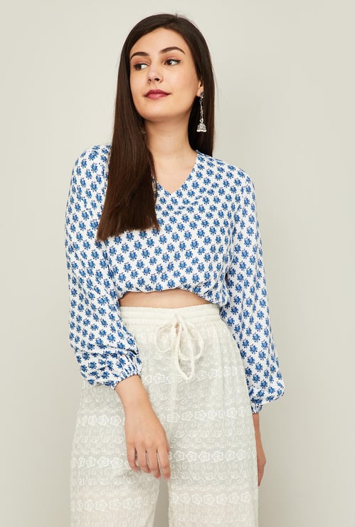 GLOBAL DESI Women Printed Balloon Sleeves Top