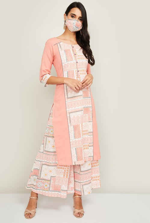 AURELIA Women Printed Kurta with Palazzos and Face Mask
