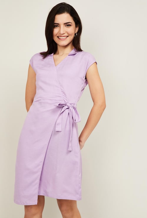 AND Women Solid Sleeveless Wrap Dress