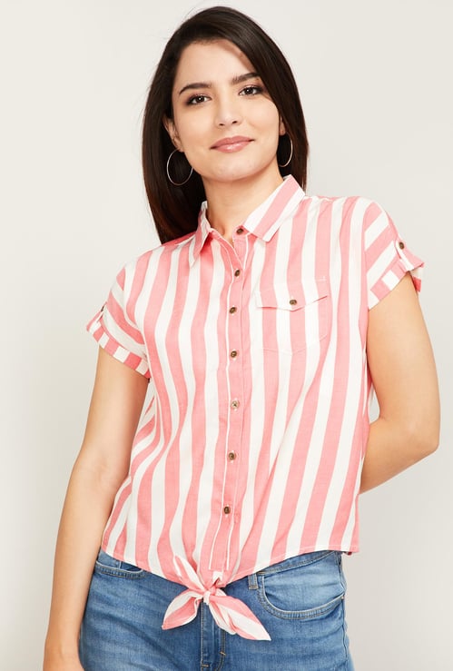 JEALOUS 21 Women Striped Tie-Up Waist Shirt