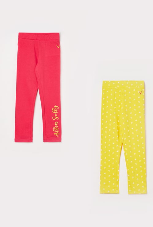 ALLEN SOLLY Girls Printed Elasticated Leggings - Set of 2
