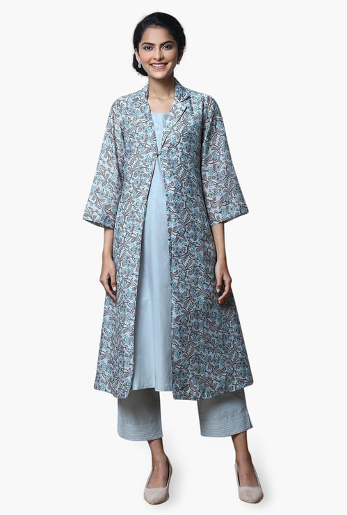 BIBA Women Solid Kurta with Palazzos, Shrug and Face Mask