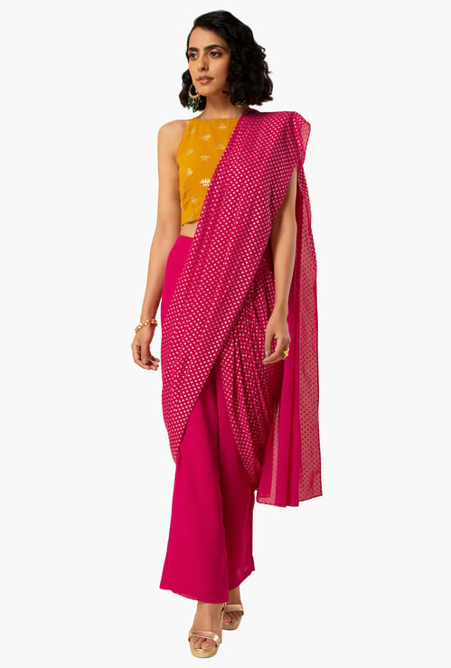 INDYA Women Solid Woven Straight Pants with Attached Dupatta