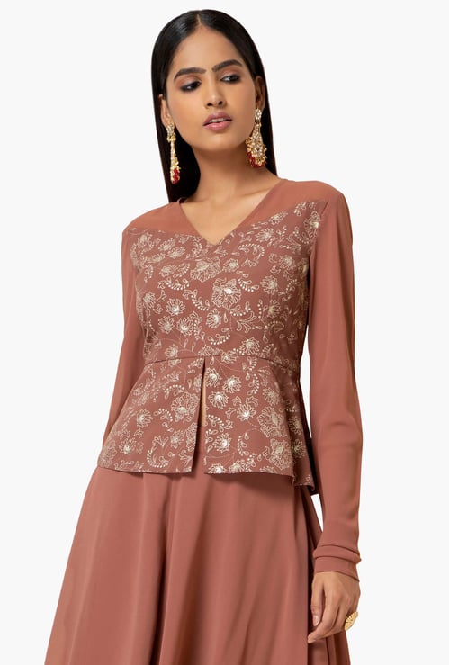 INDYA Women Printed Front Slit Ethnic Top