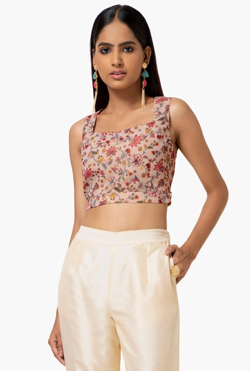 INDYA Women Floral Print Sleeveless Crop Top