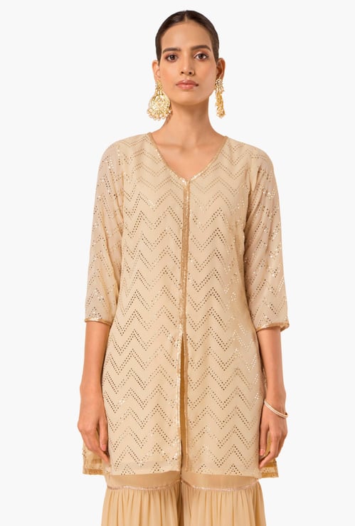 INDYA Women Embellished Three-quarter Sleeves Tunic