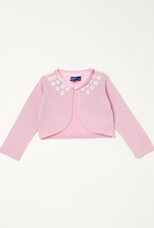JUNIORS Girls Floral Applique Knitted Shrug