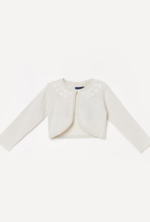 JUNIORS Girls Floral Applique Knitted Shrug