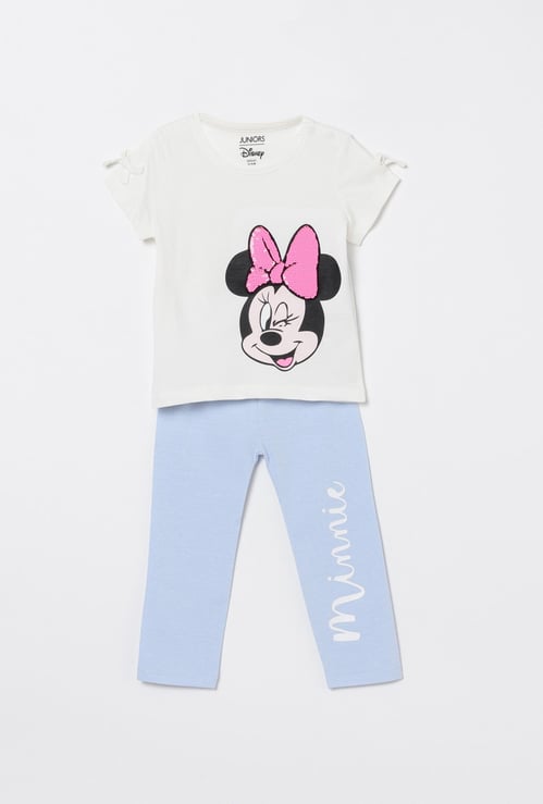 JUNIORS Girls Minnie Mouse Printed T-shirt with Elasticated Leggings