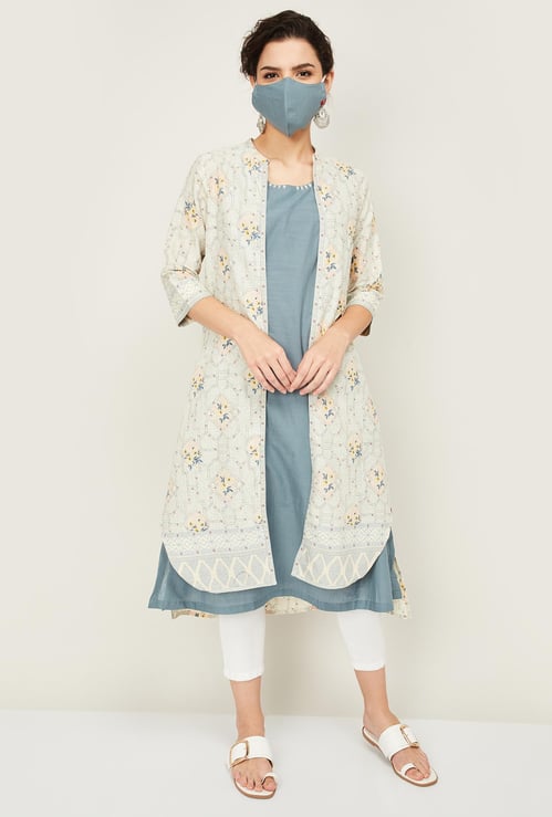 BIBA Women Printed Open Front Straight Kurta
