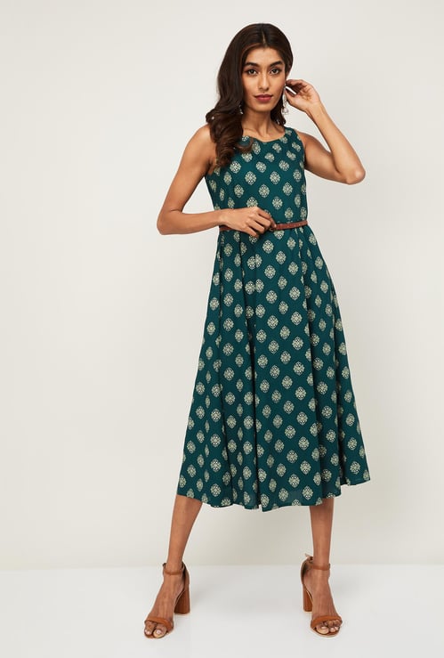 IMARA Women Printed Sleeveless A-line Dress