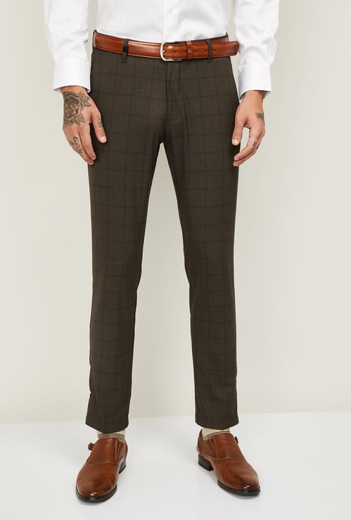 LOUIS PHILIPPE Men Checked Slim Tapered Fit Trousers