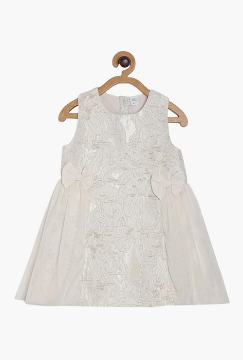FS MINI KLUB Girls Textured A-Line Dress with Bow Detail