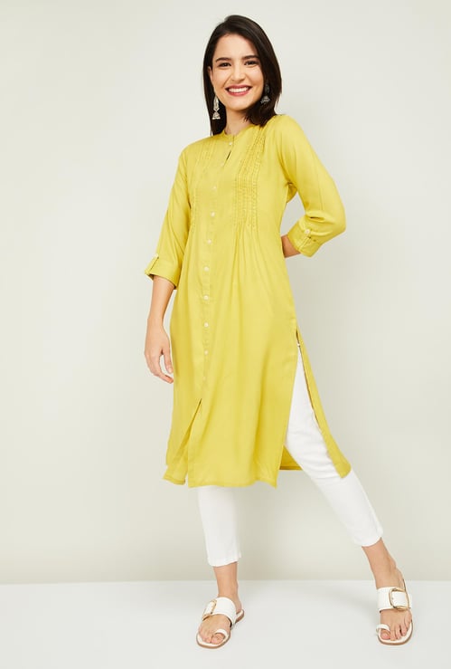 MELANGE Women Solid Three-Quarter Sleeves Straight Kurta