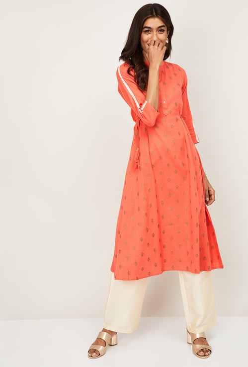 SPAN Women Printed Three-Quarter Sleeves A-line Kurta