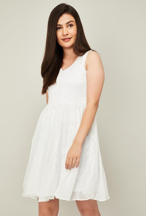 AND Women Embroidered Sleeveless Skater Dress