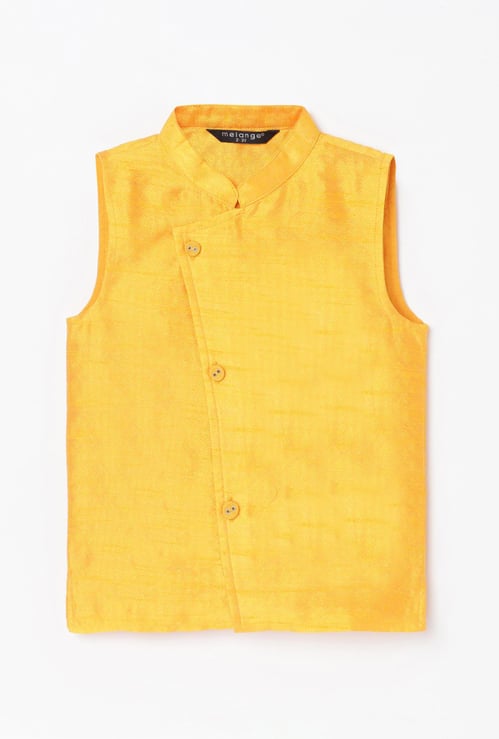 MELANGE Boys Textured Sleeveless Ethnic Waistcoat