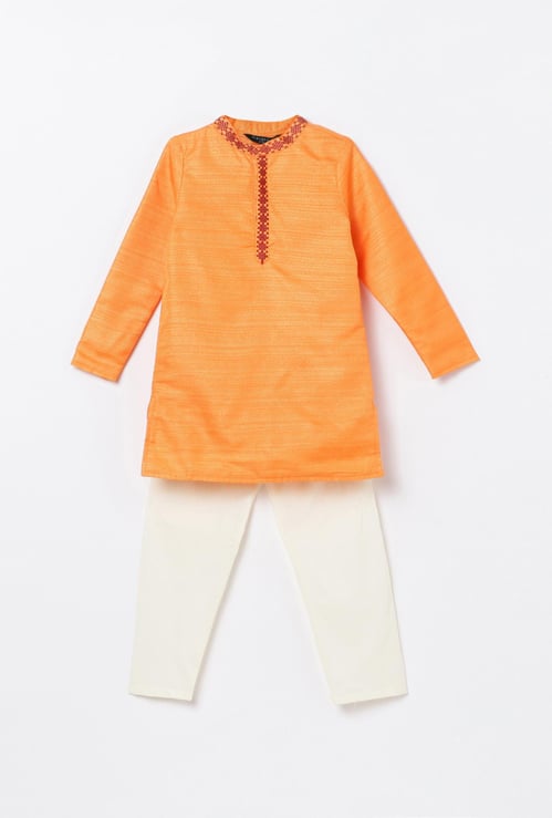 MELANGE Boys Textured Kurta with Elasticated Pyjamas