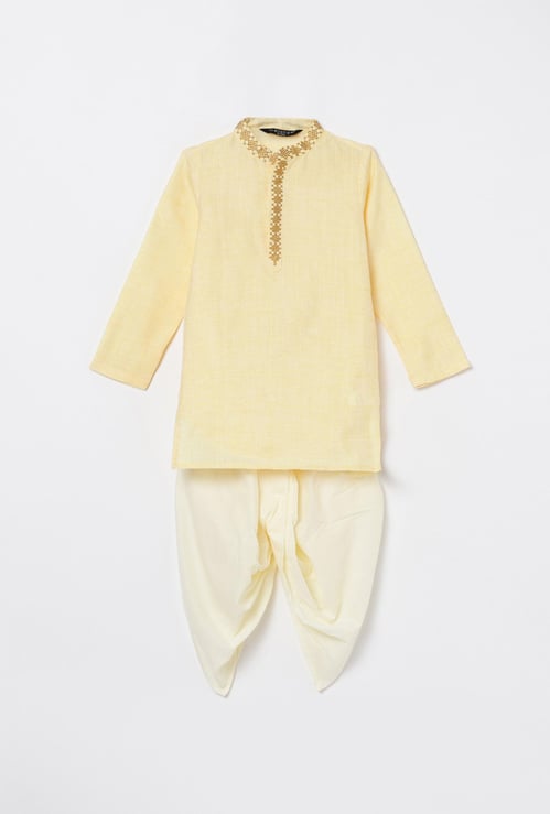 MELANGE Boys Embroidered Kurta with Solid Dhoti Pants
