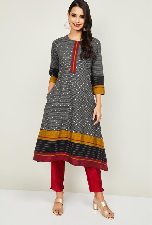 MELANGE Women Checked Three-Quarter Sleeves A-line Kurta