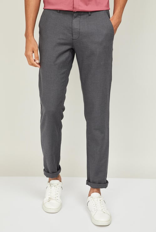 LP SPORT Men Textured Slim Straight Fit Trousers