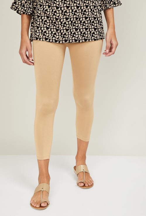DE MOZA Women Solid Elasticated Cropped Leggings
