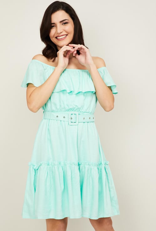 AND Women Solid Off-Shoulder Dress