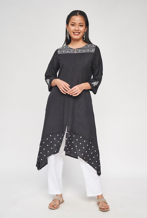 GLOBAL DESI Women Printed Front-Slit A-Line Kurta