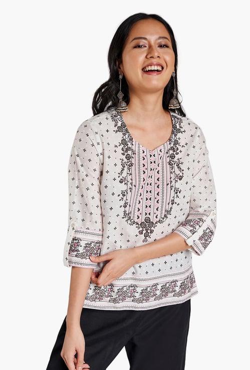 GLOBAL DESI Women Floral Printed Ethnic Top