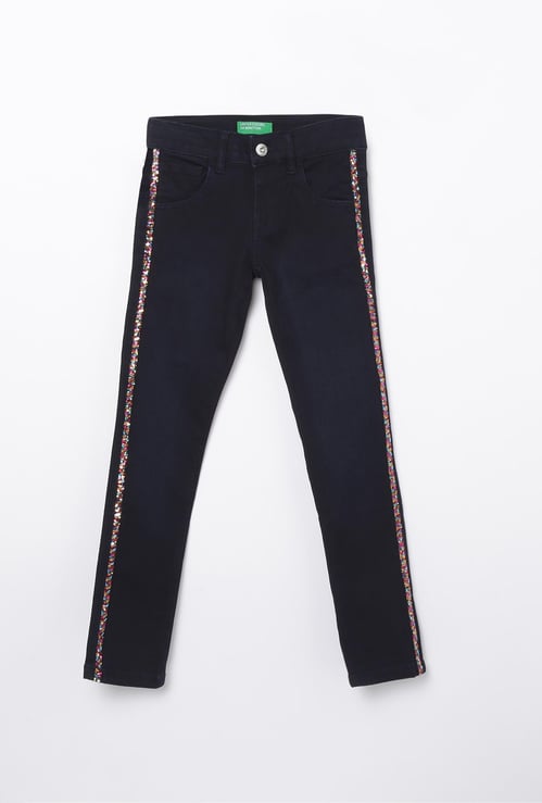UNITED COLORS OF BENETTON Girls Sequinned Regular Fit Jeans