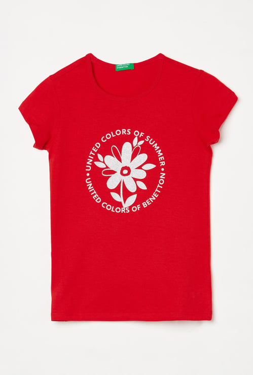 UNITED COLORS OF BENETTON Girls Typographic Print Round Neck T-shirt