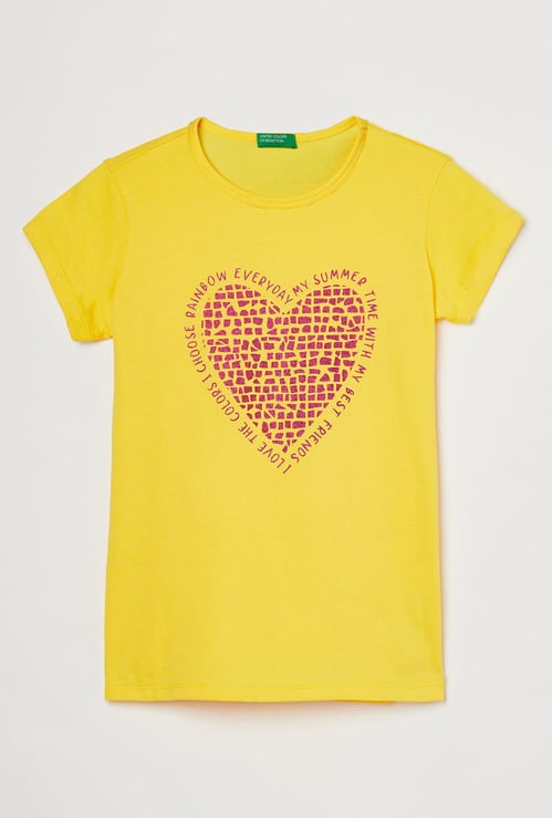 UNITED COLORS OF BENETTON Girls Typographic Print Round Neck T-shirt