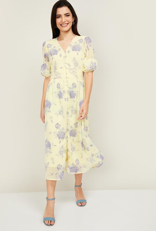 LATIN QUARTERS Women Printed Short Sleeves Midi Dress