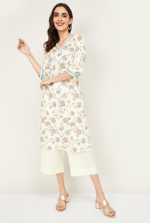 AURELIA Women Printed Straight Kurta with Cropped Palazzos