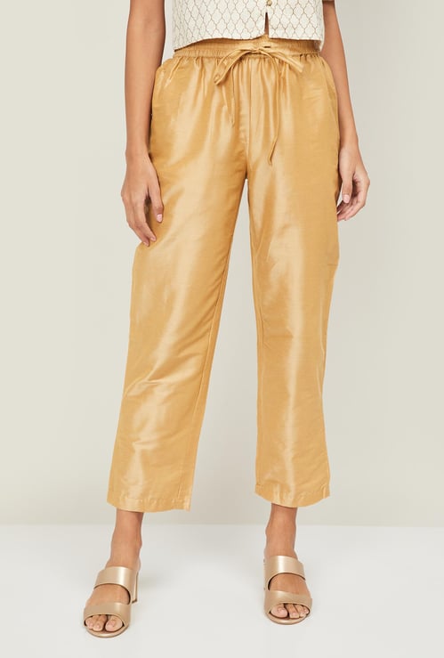 IMARA Women Solid Woven Straight Pants