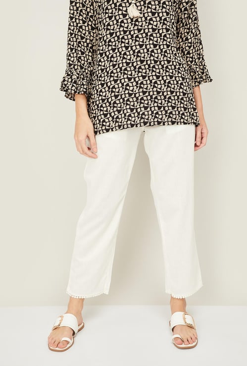 IMARA Women Solid Elasticated Straight Pants